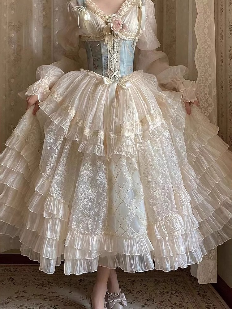 Sweet Lolita Medieval Renaissance Midi Dress Corset Outfits Lady Princess Lace Fancy Dress Women's Royal Halloween Carnival Masquerade LARP Ren Faire Adults' Dress Corset Spring & Summer 2025 - $187.99 –P2