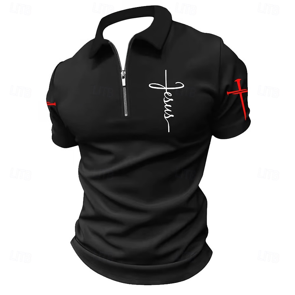 Easter Men's Cross Zip Polo Short Sleeve Turndown Vintage Outdoor Athleisure Casual Daily Zipper Summer Grey Black Dark Blue 2025 - $21.99 –P1