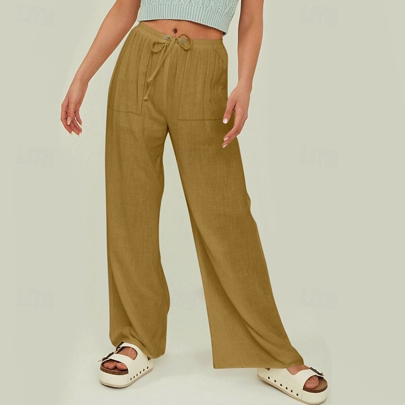 Femmes Short en coton et lin Pantalon inspiré du lin Pantalon en coton et lin Streetwear Occasionnel Longueur complète Naturel Uni Avec Poches Conception à cordon élastique Confortable Extérieur Rue de 2025 ? $24.99 –P18