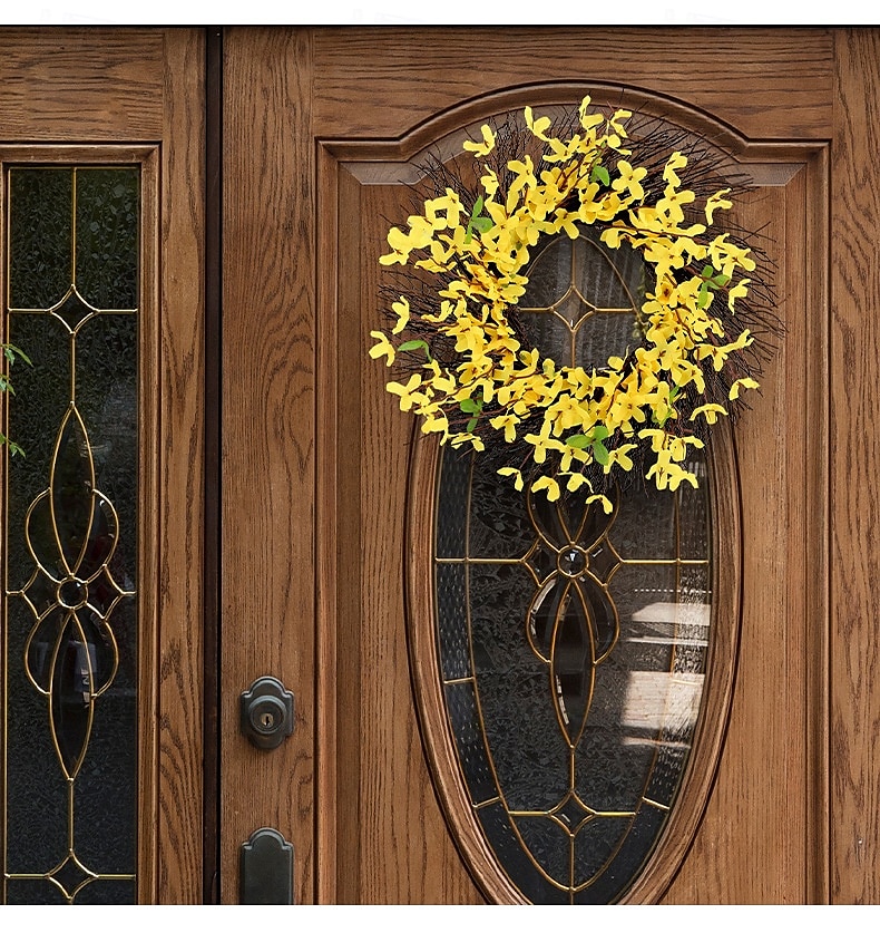 couronne de printemps guirlande de brindilles florales artificielles jaunes - décoration rustique suspendue pour portes, clôtures, jardins &terrasse de 2025 ? $11.99 –P1
