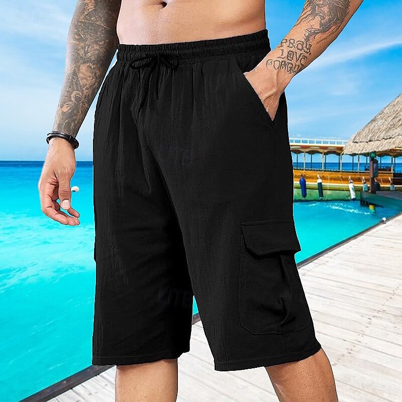 Bărbați Pantaloni Scurți Pantaloni scurți din in Pantaloni scurți de vară Pantaloni scurți de plajă Cordon Talie elastică Multi Buzunare Simplu Confort Respirabil Scurt Vacanță Concediu Plajă 2025 - $17.99 –P6