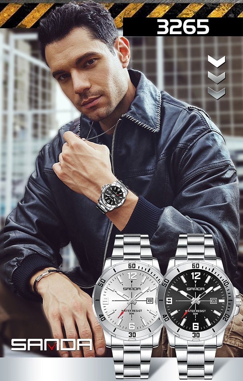 SANDA 3265 Men's Quartz Watch Simple and Fashionable Large Dial Night Light Waterproof Band Calendar Wristwatch 2025 - $34.99 –P3