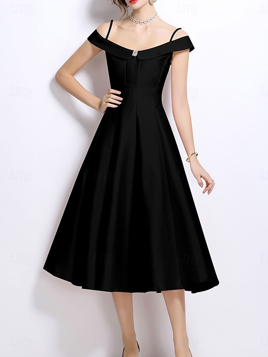 Šaty v A-linii pro večírky Elegantní šaty pro svatbu Svatební hosté Délka po čaj bez rukávů off-shoulder polyester bez zadního dílu s záhyby 2025 - $79.99 –P15