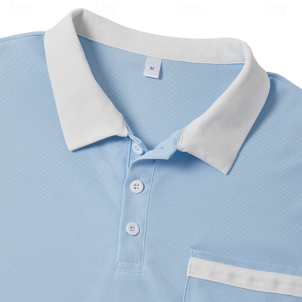 Men's Golf Shirt Pique Polo Shirt Work Casual Lapel Ribbed Polo Collar Short Sleeve Basic Modern Color Block Pocket Summer Regular Fit White Light Blue Burgundy Navy Blue Grey Golf Shirt 2025 - $16.49 –P6