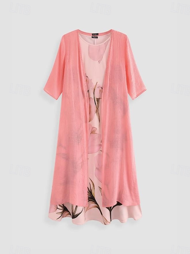 Dam Maxiklänning Sommarklänning Semester Ledigt cocktail Bröllopsgäst Födelsedag Dagligen Normal Nyans Blommig 3/4 ärm Rund hals Rodnande Rosa Sommar Vår 2025 - $36.99 –P2