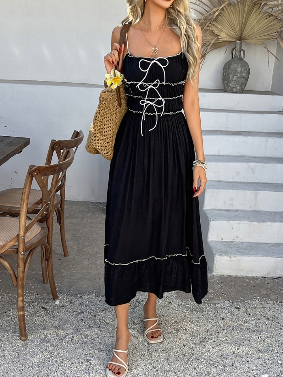 Femme Robe mi-longue robe blanche Robe casual Robe d'été Robe à enfiler Mode Moderne du quotidien Plage Fin de semaine Standard Plein Sans Manches Bretelles Fines Noir Jaune Bleu Vert Eté de 2025 ? $32.99 –P19