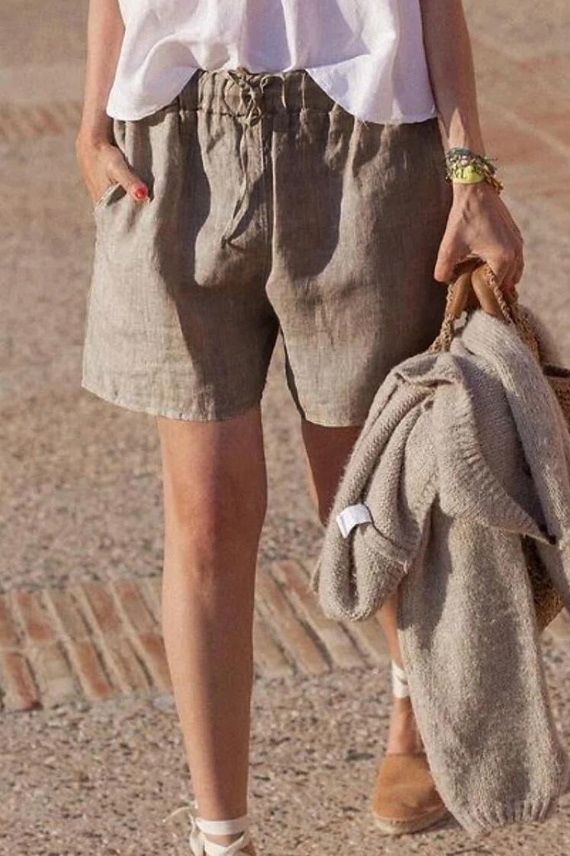 Dam Shorts i bomullslinne Shorts Byxor Streetwear Ledigt Kort Naturlig Slät Ficka Mateial som andas Mjuk Bekväm Microelastisk Ledigt Dagliga kläder Grå Svart Vit Kaki Sommar Normal 2025 - $15.99 –P1