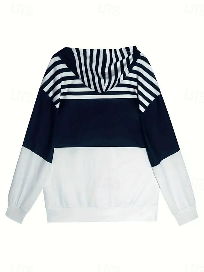 Γυναικείο Ζακέτα με Φερμουάρ Oversized Γεωμετρικό Ριγέ Ενεργό Vintage Αθλητικό Μακρυμάνικο Μπουφάν Κανονικά Top Καθημερινά Διακοπών Κορδόνι Μπροστινής Τσέπης Ναυτικό Μπλε Άνοιξη Φθινόπωρο 2025 - $24.99 –P2