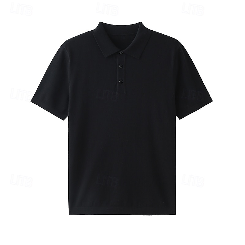 Herren Poloshirt aus Seide, Leinen und Baumwolle, Strick, Polopullover, Business, Casual, Revers, Kurzarm, formell, einfarbig, Patchwork, Knöpfe, Sommer, Schwarz, Braun, Grün, Dunkelgrau, Dunkelkaffee 2025 - $49.99 –P10