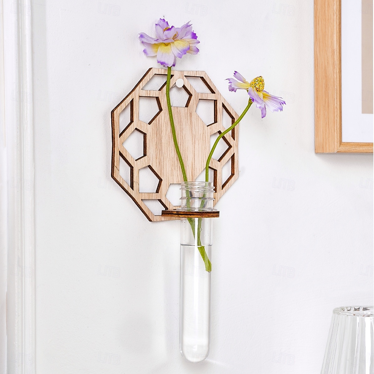 1 supporto idroponico in legno per interni, vaso per la propagazione delle piante, provetta in plastica da parete con supporto in legno, adatto per la decorazione di piante domestiche, talee del 2025 a $12.49 –P3