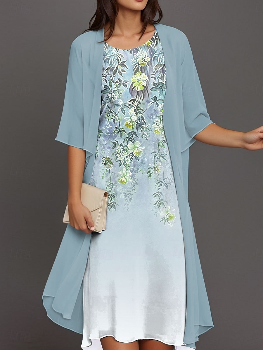 Rochie de absolvire pentru femei Rochie midi Set de rochii Rochie din chiffon Rochie tip shift Elegantă Zi de zi Relaxată Paisley Mâneci trei sferturi Guler rotund Albastru Mov Verde Vară Primăvară 2025 - $36.99 –P3