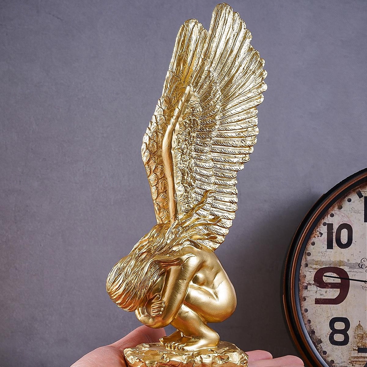 Gold Kneeling Angel Desktop Decoration, Resin Material Salvation Angel Sculpture, Handmade Craft for TV Background Wall, Entryway, Study, and Office Desk Decor 2025 - $7.99 –P5
