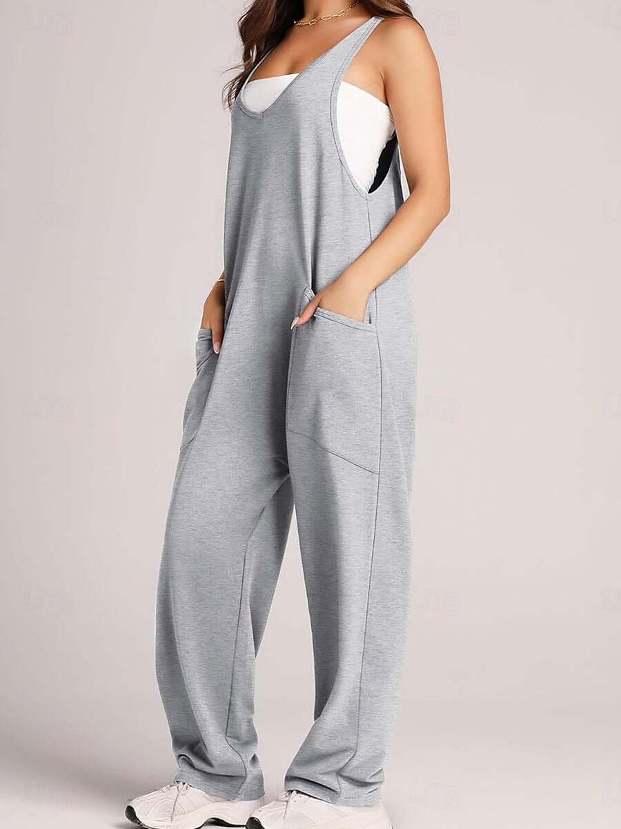 Kvinne Jumpsuit Aktiv Solid Farge Uten Ermer V-Hals Lomme Ferie Daglig Regulær Passform Svart Rosa Armégrønn Sommer 2025 - $28.99 –P15