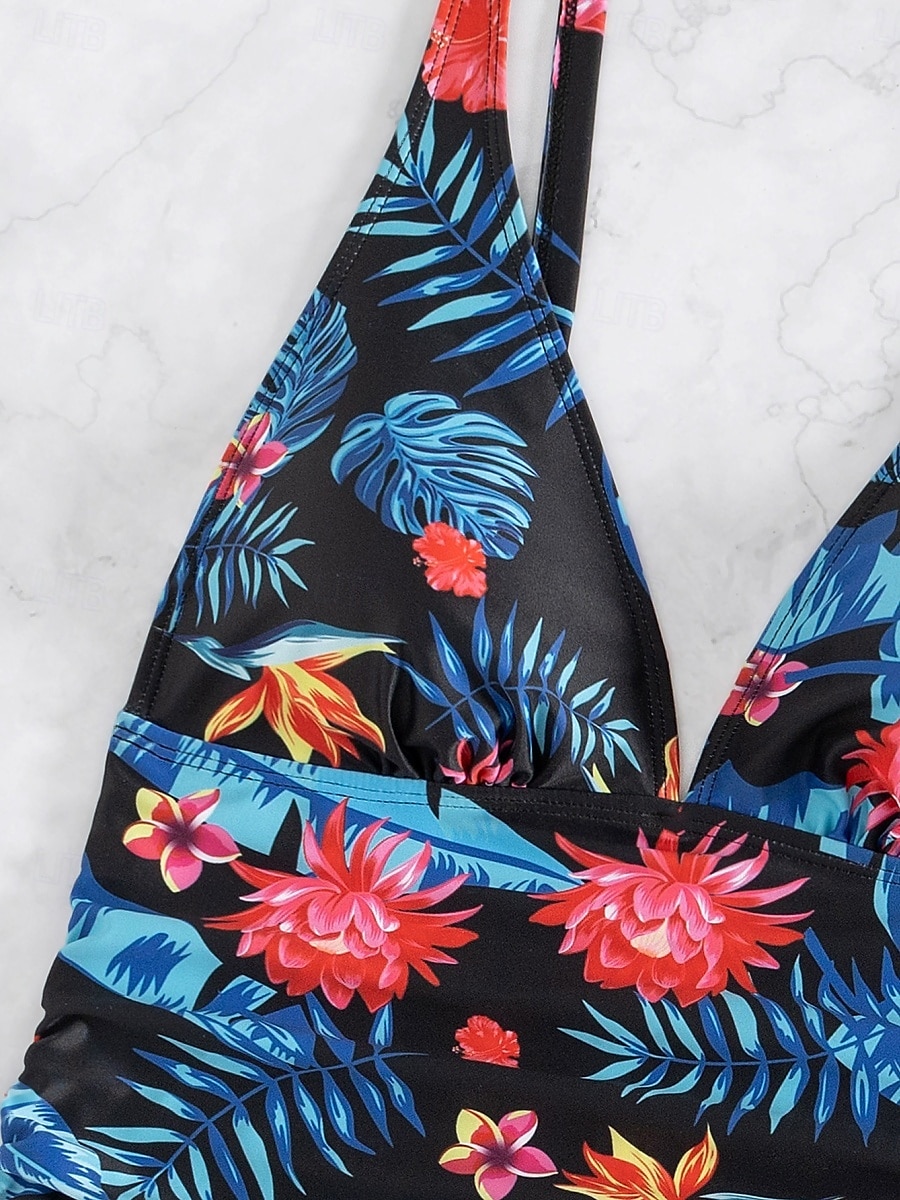Maillots de bain femmes Bikini 2 pièces Maillot de bain échancré Sans dos Slim Vêtements de plage Vacances Floraux Col halter Sans manches de 2025 ? $23.99 –P11