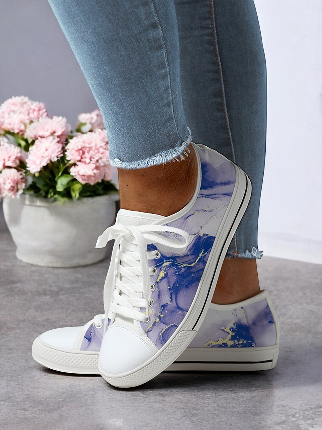 Women's Casual Canvas Sneakers - Stylish Watercolor Marble Print, Lace-Up Low-Top Tennis Shoes for Everyday Wear, Walking & Travel 2025 - $42.99 –P4