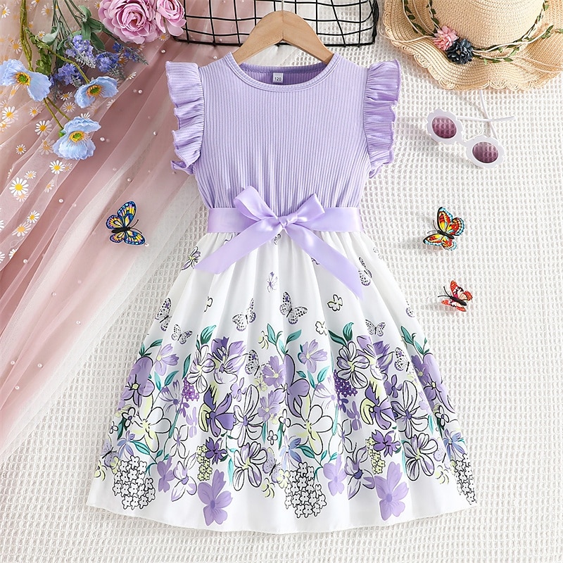 Barn Flickor Klänning Blommig klänning Blomma Ärmlös Utomhus Ledigt Volang Mode Dagligen Polyester Knälång Vardagsklänning A linjeklänning Sommar 4 år + Purpur Rosenröd 2025 - $18.49 –P1