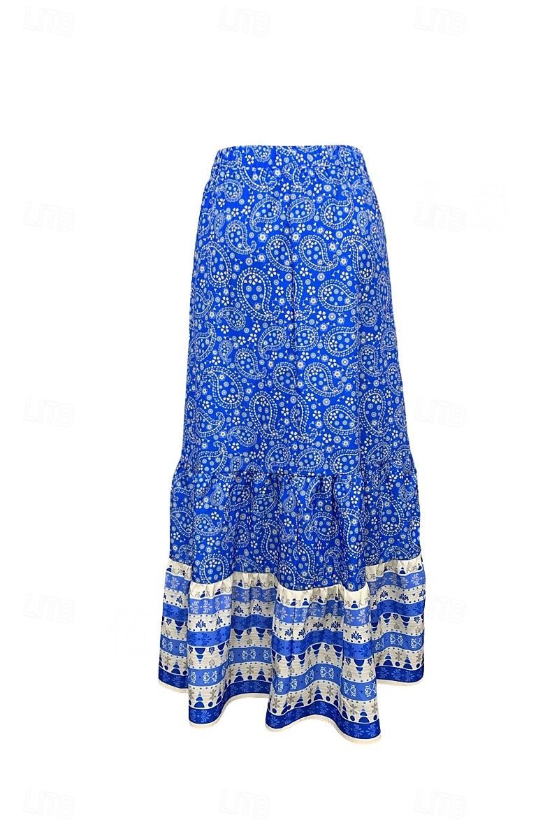 Damen Rock Mode Boho Maxi Mittlere Hüfthöhe Röcke Blumen Druck Mikroelastisch Straße Ausgehen Rote Sommer Polyester 2025 - $21.99 –P7