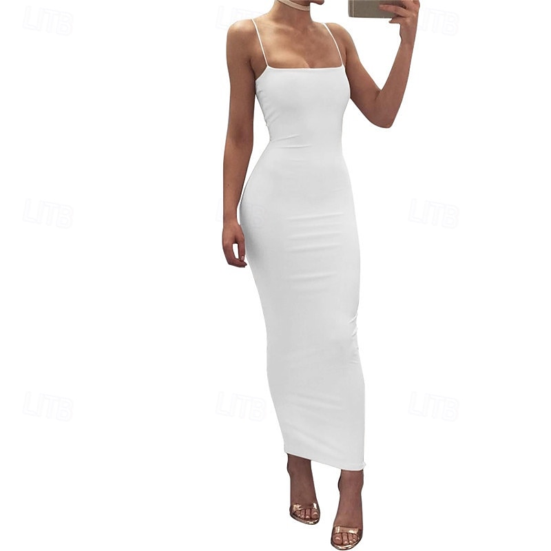Pentru femei Rochii Midi Rochie albă Rochie de absolvire Rochie de petrecere Rochie Slip Elegant Modă Petrecere Zi de Naștere Concediu Fit regulat Simplu Fără manșon Bretele Spagheti Negru Alb 2025 - $16.99 –P7