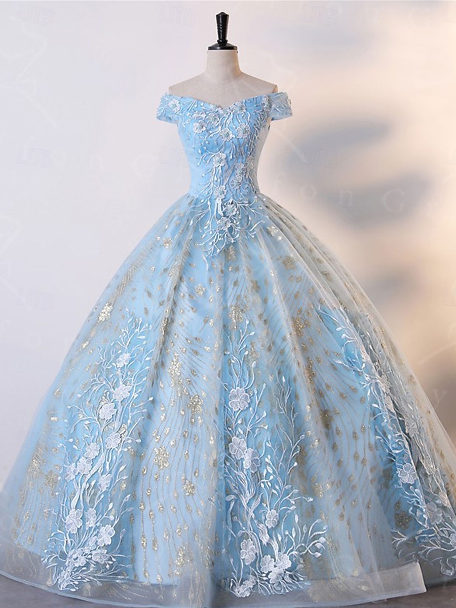 Plesové šaty A-Linie Šaty Quinceanera Elegantní Šaty Svatební Svatební host Na zem Bez rukávů Pod rameny Krajka S hlubokým výstřihem na zádech s Sklady Flitry 2025 2025 - $114.99 –P1