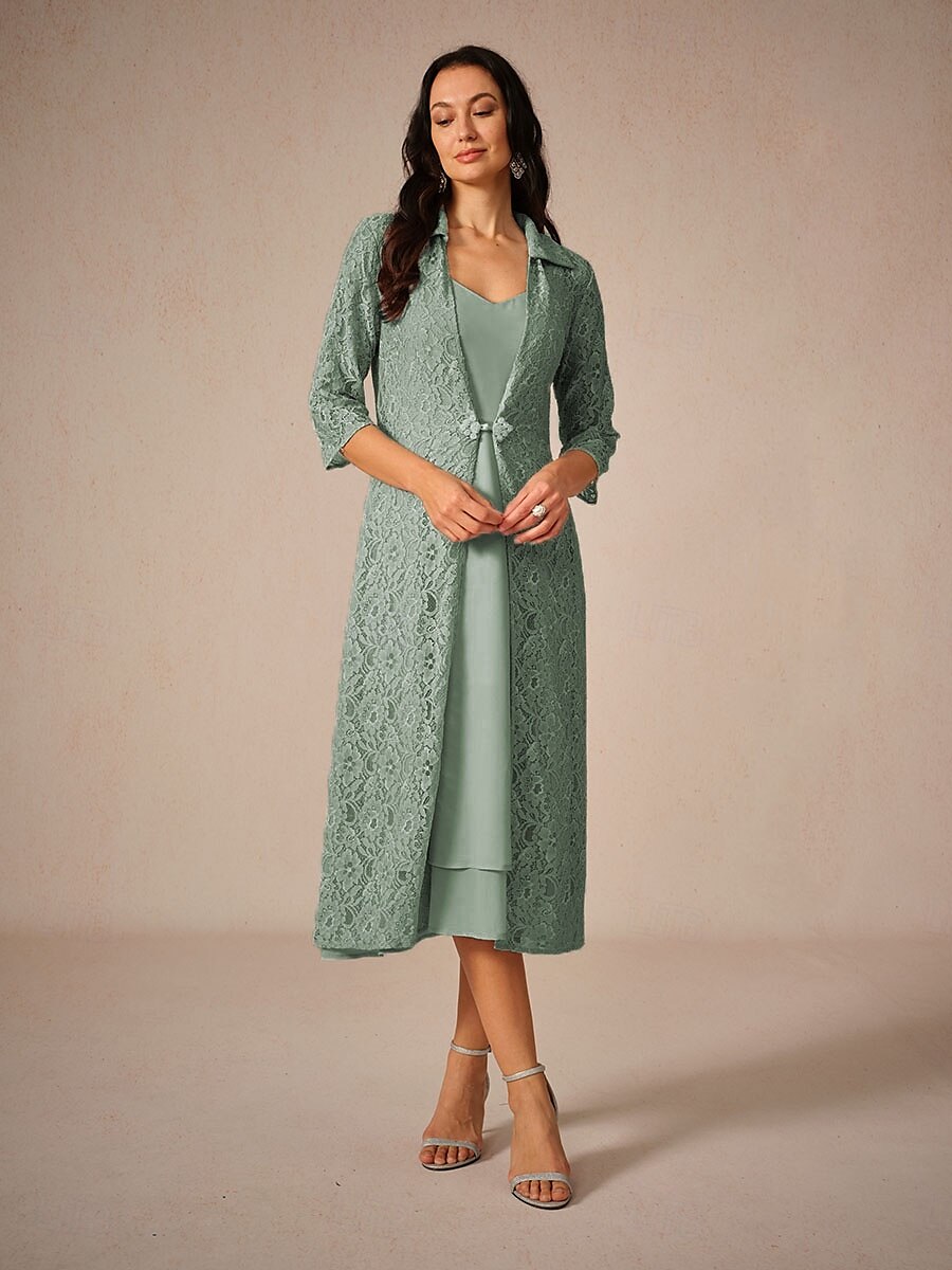 Damen Teelänge Chiffonkleid Elegant Fließend Hochzeitsgast Date Normale Passform Einfarbig Ärmellos Quadrathals Salbeigrün Sommer 2025 - $99.99 –P1