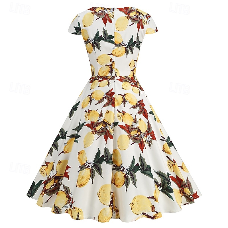 Lata 50. Retro / vintage Rockabilly Do kolan Sukienka kopertowa Sukienka huśtawka Rozkloszowana sukienka Normalny Krótki kimonowy Kwiaty Obcisła i rozszerzona Huśtawka wisząca W serek Strój na bal 2026 - $32.99 –P16