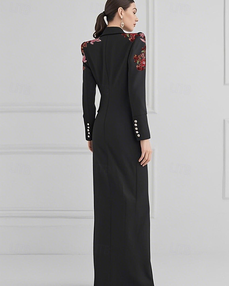 Women's Tuxedo Dress A-Line Formal Stretch Crepe Elegant Vintage Long Sleeve Floor Length Shawl Lapel 2026 - $195.99 –P3