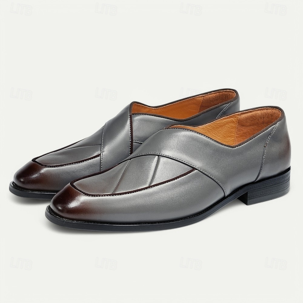mocassins masculinos de couro feitos à mão - sapatos sociais slip-on cinza com tiras cruzadas para kentucky derby, negócios e eventos formais de 2026 por $109.99 –P3