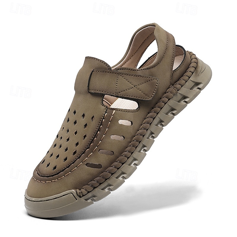 Sandalias beige sin cordones para hombre con diseño perforado y suela acolchada para paseos casuales y ropa de playa. 2025 - $42.99 –P2
