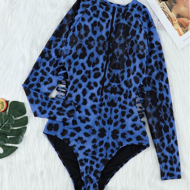Damen Badeanzug Einteiler Bademode Reißverschluss Tropisch Strandbekleidung Leopard V-förmiger Draht-Ausschnitt Ärmellos Badeanzüge 2025 - $25.99 –P12