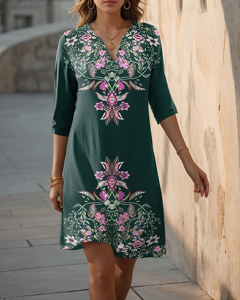 Robe Mini Femme Robe Shift Formelle Vacances Quotidien Ajustement Régulier Floral Graphique Manches 3/4 Col V Bleu Violet Vert Été Printemps de 2025 ? $25.99 –P2