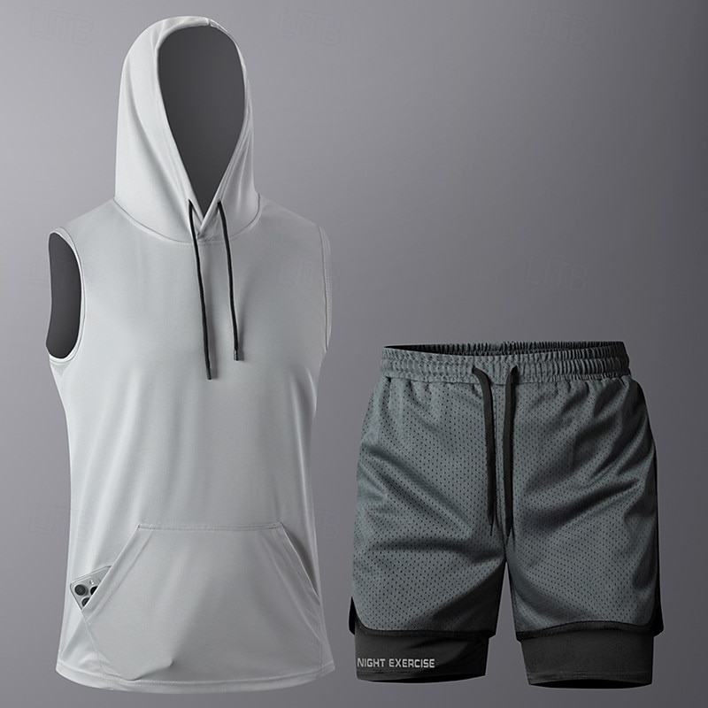 Hombre Tracksuit Camiseta de running con shorts Correa Bolsillo Color sólido Sudadera y pantalones Conjunto de ropa deportiva Trajes de Yoga Verano Negro Blanco Entrenamiento de gimnasio Correr 2026 - $30.99 –P8