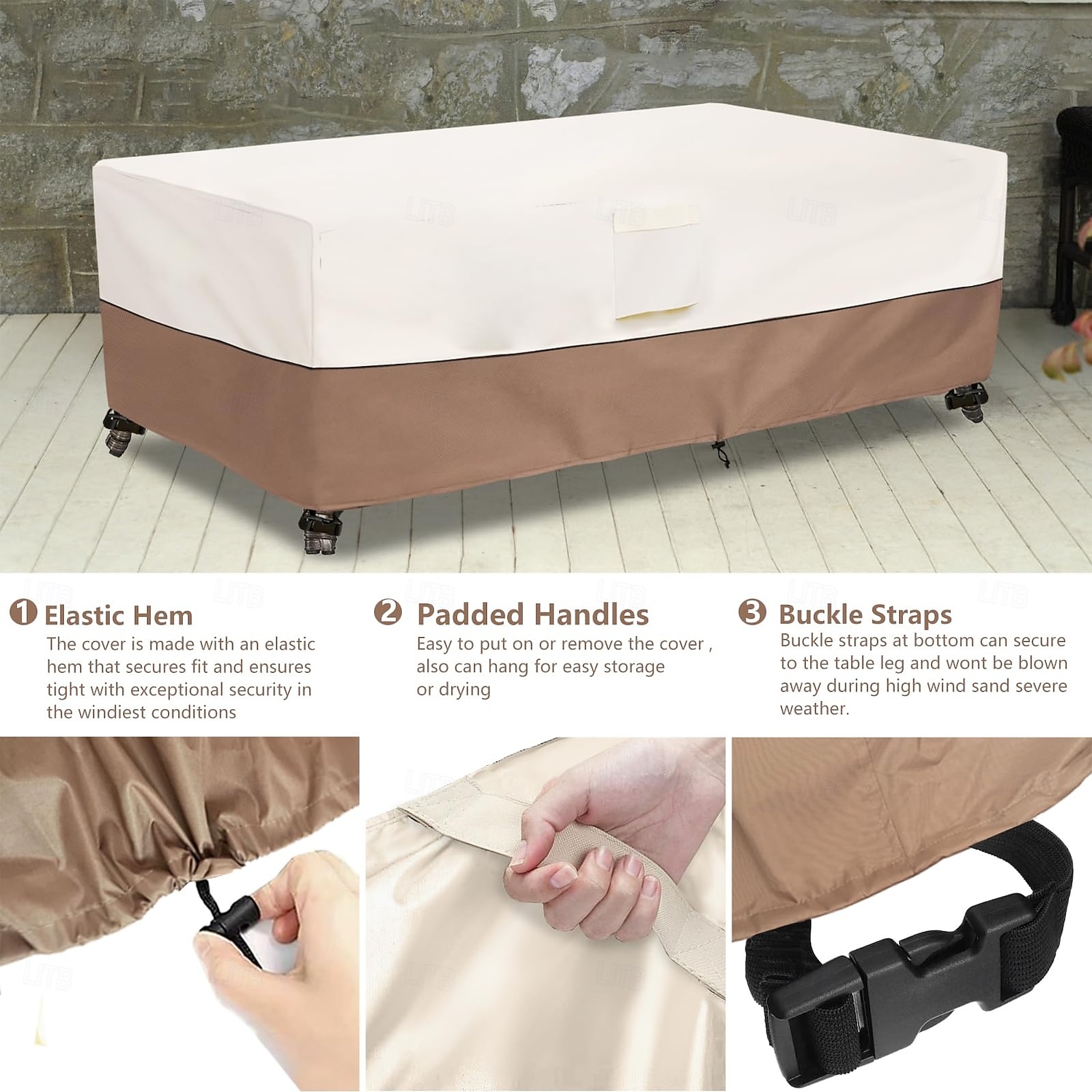 Funda impermeable para muebles de patio, tela Oxford 420D, poliuretano recubierto de plata, rectangular e impermeable para mesa y silla, marrón y beige. 2026 - $32.99 –P2