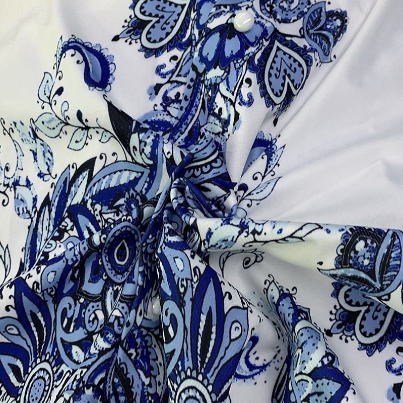 Dam Midiklänning Boho-klänning Klänning med tryck Mode Puffärmad Utomhus Helgdag Utekväll Normal Blomma Långärmad V-hals Blå Sommar 2025 - $26.99 –P8
