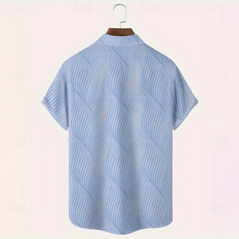 Men's Geometric Striped Shirt Casual Shirt Button Up Shirt Short Sleeve Fashion Casual Outdoor Vacation Holiday Summer Spring Turndown 3D Print Collared Shirts Light Blue Pink Khaki Dark Blue 2025 - $23.99 –P2