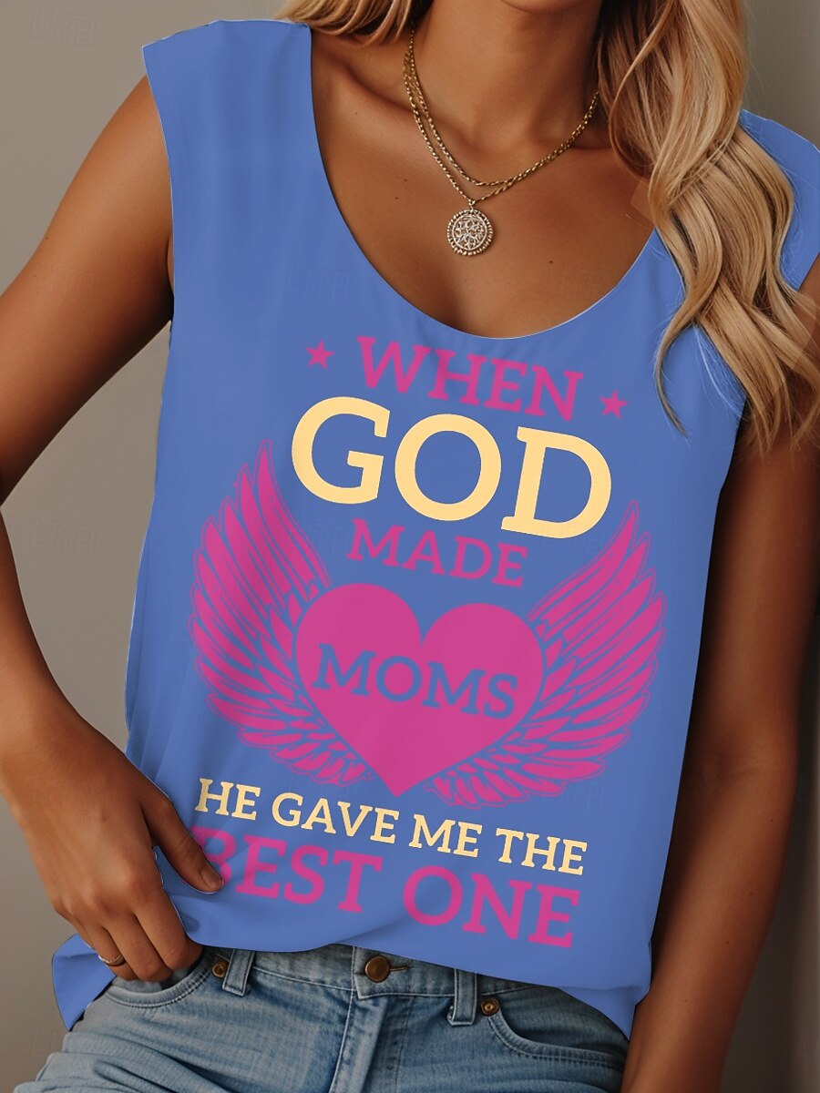 Dam Camisole linne Grafisk Bokstav Dagligen Ledigt Ärmlös Rund hals Vanliga toppar Dagligen Mönster Svart Vit Rodnande Rosa Blå Purpur Sommar GOD 2025 - $19.99 -P4