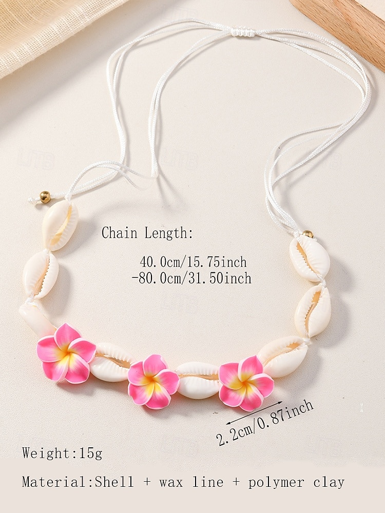 Handmade Cowrie Shell Necklace with Plumeria Flowers – Boho Hawaiian Beach Jewelry for Women, Adjustable Summer Surfer Choker, Tropical Vacation & Festival Accessory 2025 - $7.99 –P8