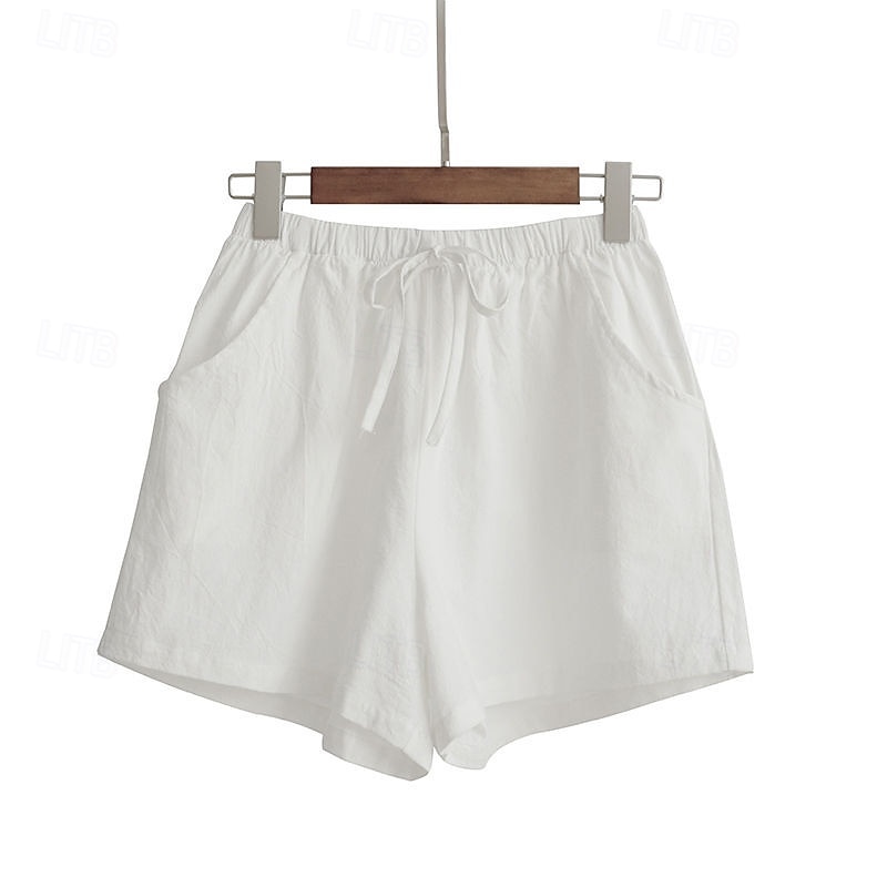 Femmes Short en coton et lin Shorts Slacks Streetwear Occasionnel Court Naturel Uni Avec Poches Conception à cordon élastique Confortable Vacances Rue Carmin Vert forêt Bleu ciel clair Gris Été Coupe de 2025 ? $11.99 –P4