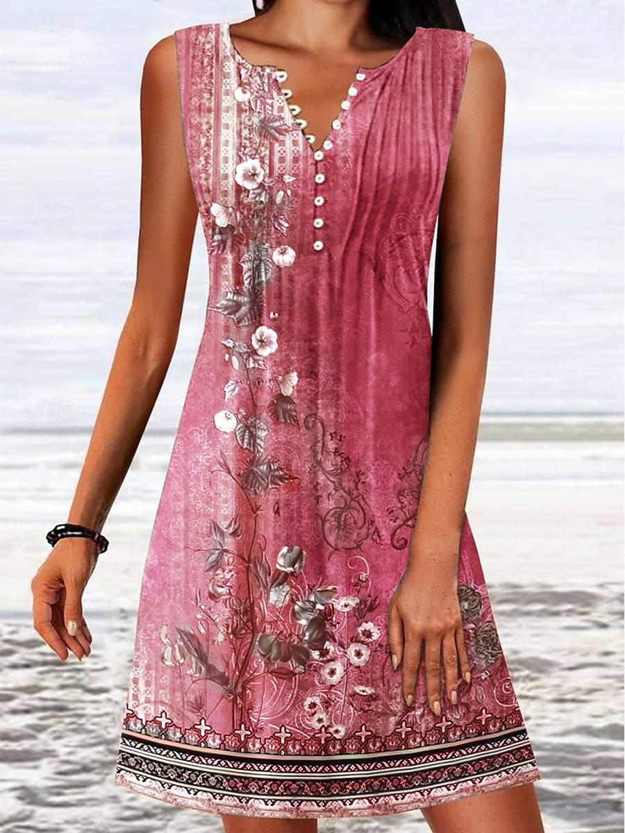 Rochie mini de femei rochie în A rochie T-Shirt rochie Tee off the shoulder casual vacanță zilnic ajustat floral grafic fără mâneci gât în V roz albastru verde gri vară 2025 - $24.99 –P4