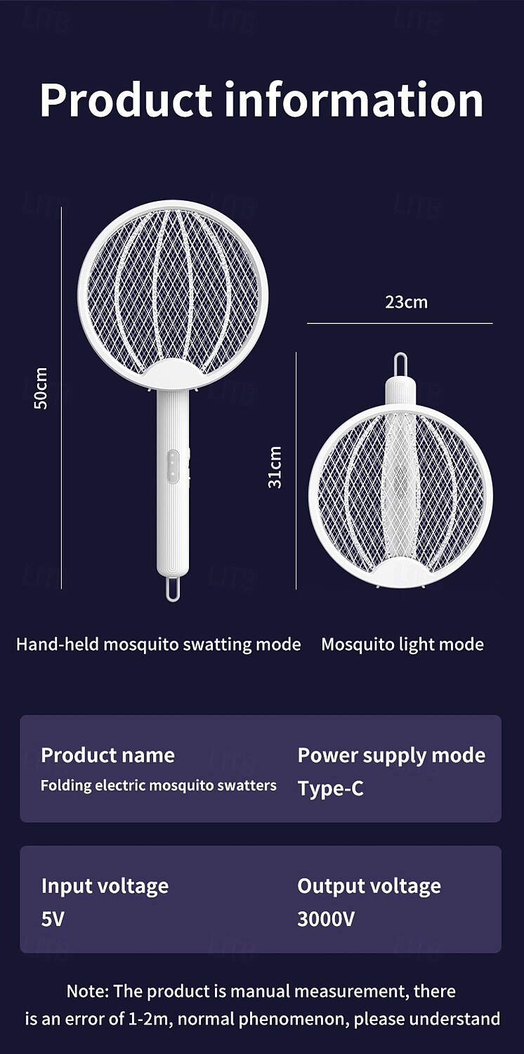USB 2-in-1 Folding Mosquito Swatter Lamp – Rechargeable Electric Fly Killer for Dormitory and Home Use 2025 - $22.99 –P18
