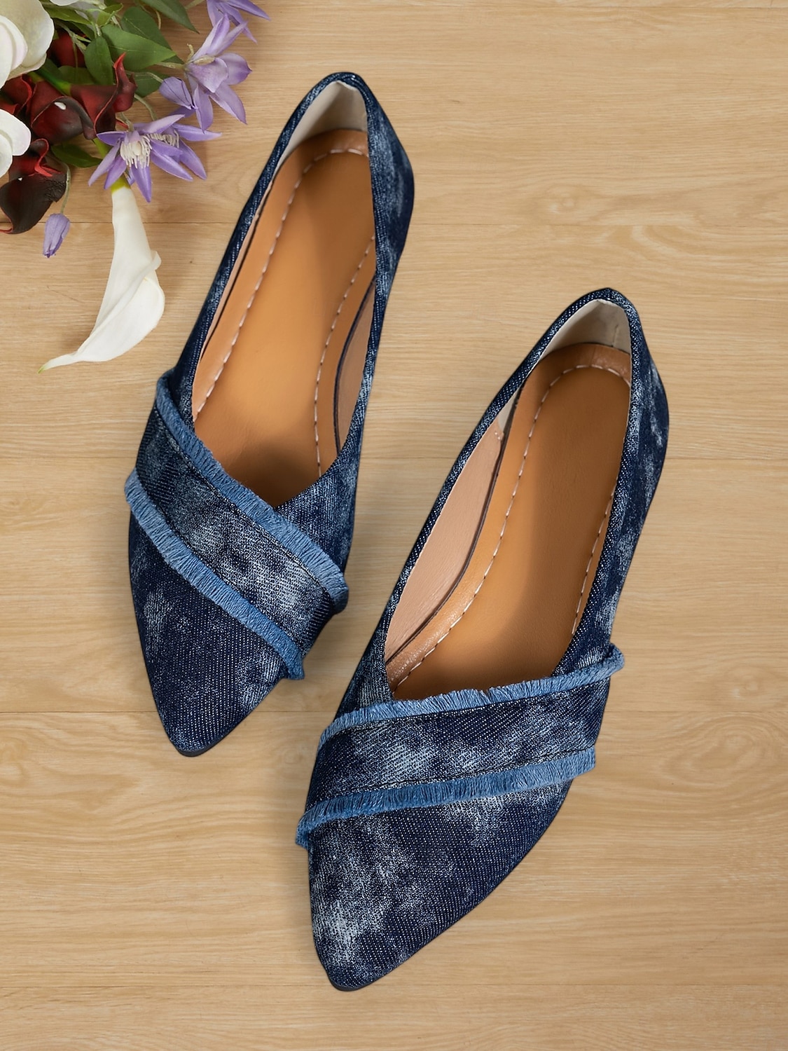 pantofi de damă din denim cu vârf ascuțit - pantofi slip-on cu franjuri uzați pentru ținute casual 2025 - $19.99 –P1