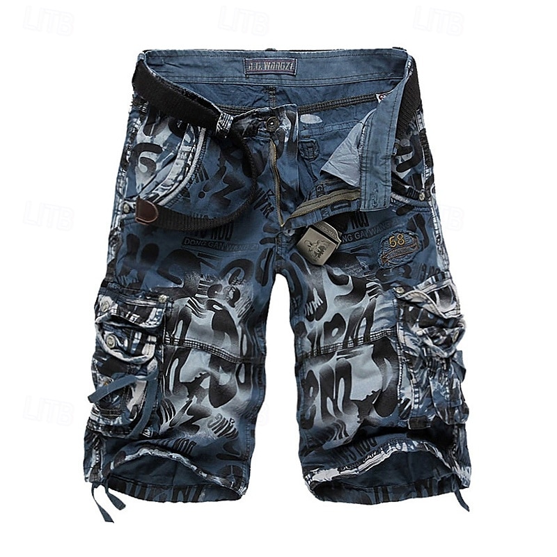 Herren Capri-Cargo-Shorts Caprihose Shorts mit Camouflage-Muster Mehrere Taschen Button-Down Klappentasche Tarnung Komfort tragbar Wadenlang Outdoor Sport Täglich Mode Lässig Blau Armeegrün 2025 - $30.99 –P9