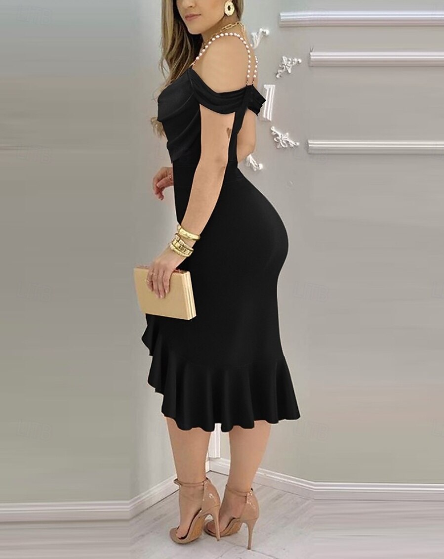 Pentru femei Rochii Midi Rochie eleganta Elegant Concediu Dată Fit regulat Culoare solidă Manșon scurt Glugă Gât Negru Roșu-aprins Albastru piscină Trifoi Vară 2025 - $23.99 –P4