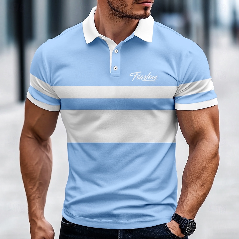 Men's Striped Rugby Polo Short Sleeve Polo Shirts Collared Shirts Casual School Outdoor Daily Wear 3D Print Summer Spring Fall Yellow Blue Green 2026 - $29.99 –P1