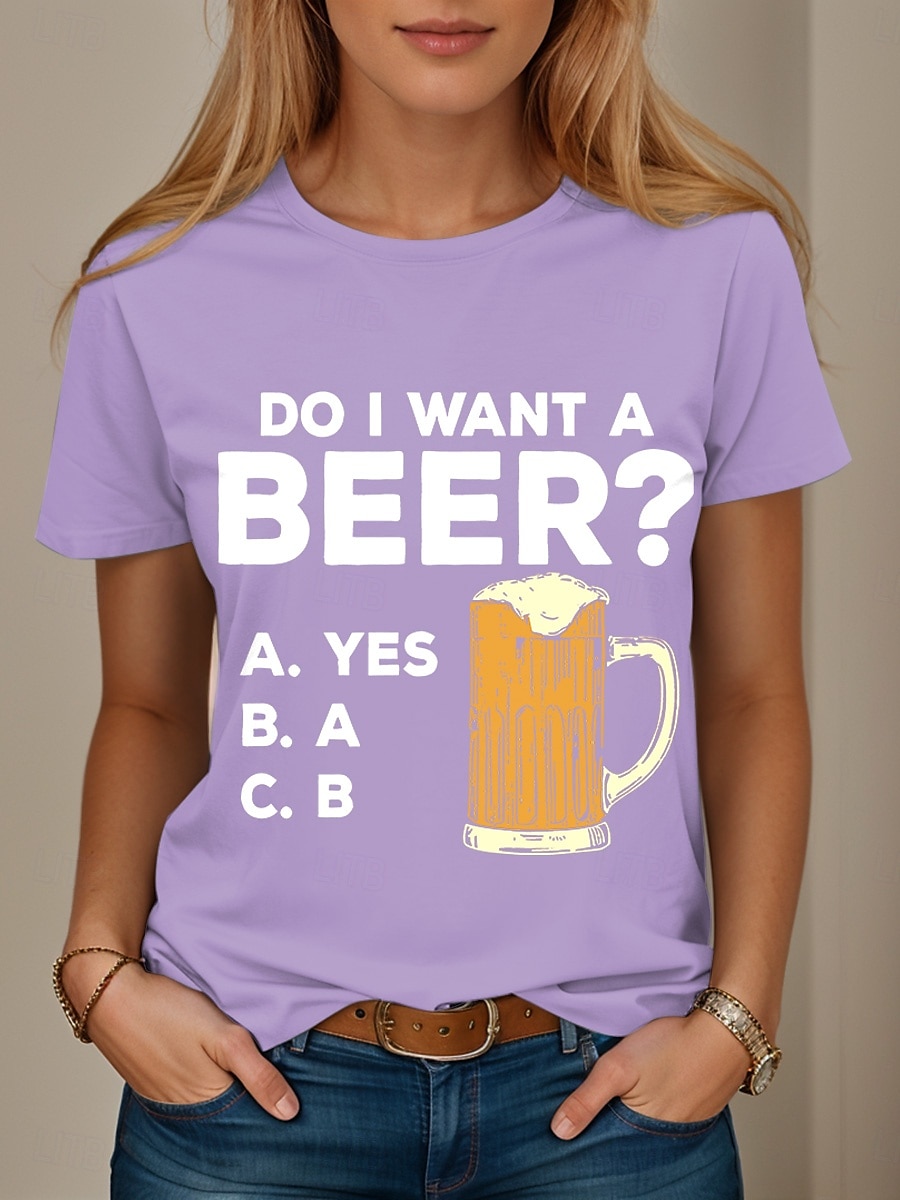Oktoberfest Pentru femei Tricou Grafic Scrisă Bere Stilat Casual Manșon scurt Rotund Topuri obișnuite Zilnic Sfârșit de săptămână Imprimeu Negru Alb Roz Îmbujorat Albastru piscină Mov Vară Primăvară 2025 - $19.99 –P5
