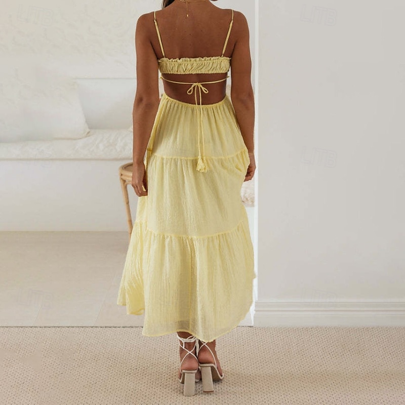 Per donna Abito Midi Abito Bianco Abito da laurea Abito Sottoveste Moda Moderno Compleanno Ferie Laurea Vestibilità regolare Semplice Senza Maniche Spalline sottili Nero Bianco Giallo Blu Estate del 2025 a $31.99 –P20