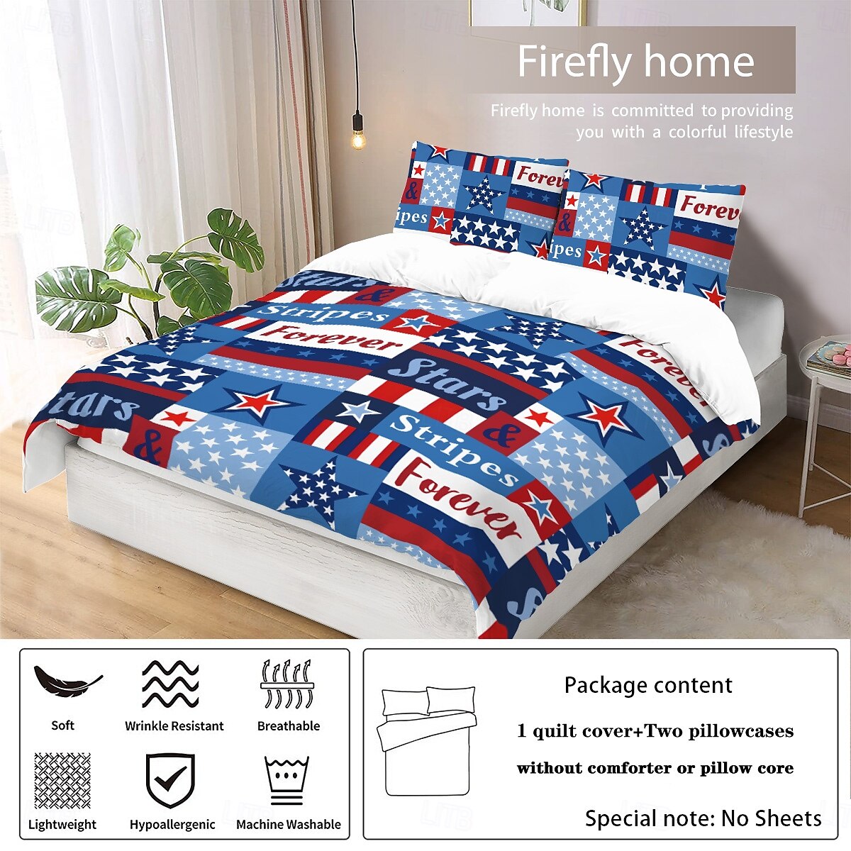 American Independence Day trykt tredelt dundynetrekk hotell soverom gjesterom luksushotell sengetøy komfortsett 1 dundynetrekk 2 putevar king size sengesett 2 deler sett 3 pi 2025 - $34.99 –P8
