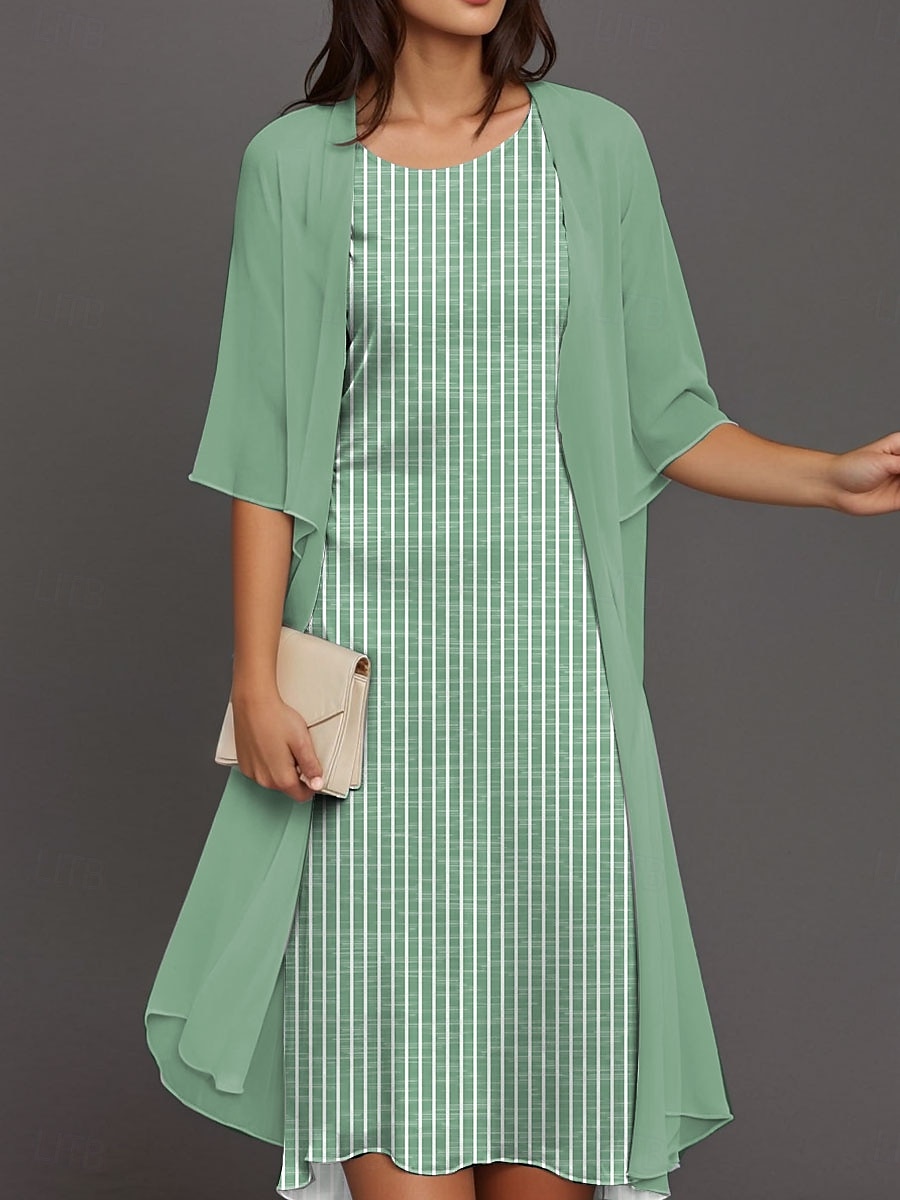 Femmes Robe Midi Robe en Chiffon Robe fourreau Élégant Quotidien Coupe Ample Rayure Demi Manches Col ras du cou Rose Claire Bleu Violet Vert Été Printemps Automne de 2025 ? $36.99 –P3