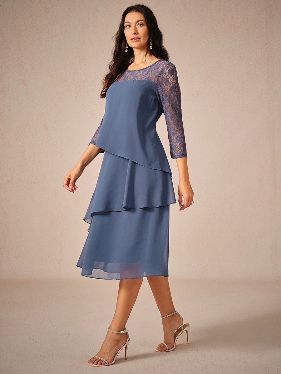 Per donna Abito Midi Abito in Pizzo Vestito da Festa Abito da Cocktail Abito da invitata a nozze Elegante Festa Vacanza Ospite di nozze Cocktail party Vestibilità regolare Tinta unica Manica 3/4 del 2025 a $28.59 –P1