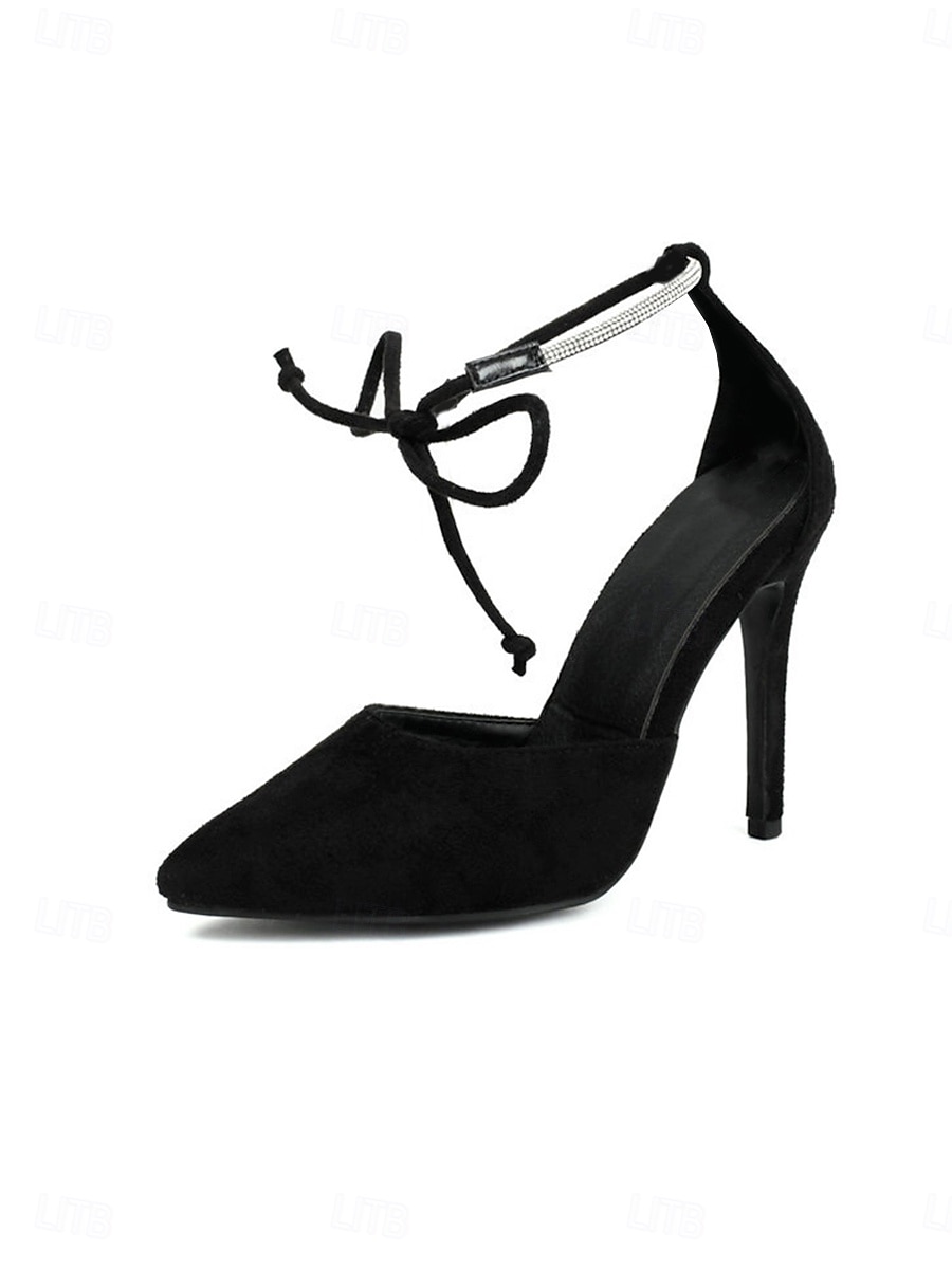 Women's Black Suede Pointed-Toe Stiletto Heels with Rhinestone Ankle Strap – Elegant Evening & Date Night Shoes 2025 - $42.99 –P4
