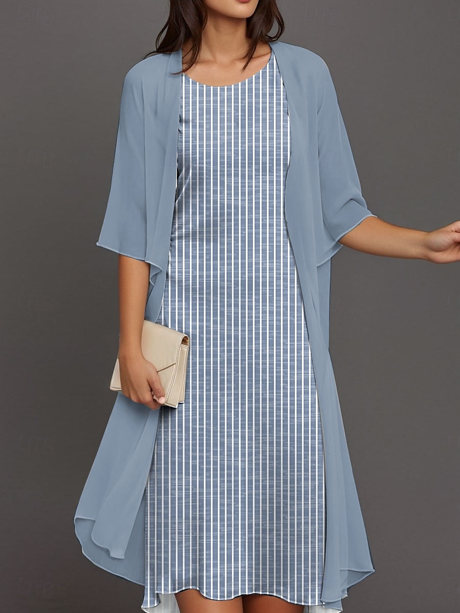 Femmes Robe Midi Robe en Chiffon Robe fourreau Élégant Quotidien Coupe Ample Rayure Demi Manches Col ras du cou Rose Claire Bleu Violet Vert Été Printemps Automne de 2025 ? $36.99 –P1